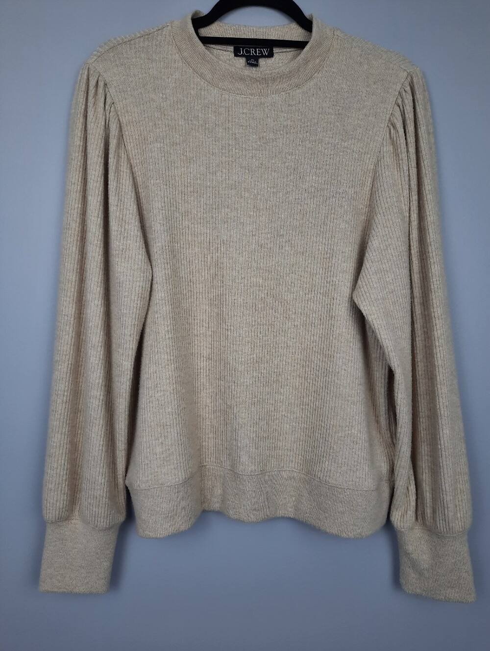 J. Crew Brushed Rib Puff Sleeve Pullover Crewneck Sweater Oatmeal Women's XL